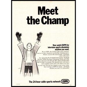 1981 ESPN Meet the Champ Vintage Print Ad Boxing Gloves Cartoon Wall Art Sports